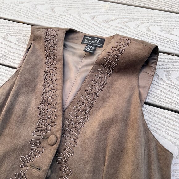 Vintage Suede Vest  and Pants  matching Set Green Suzelle Size 12 - Picture 3 of 10